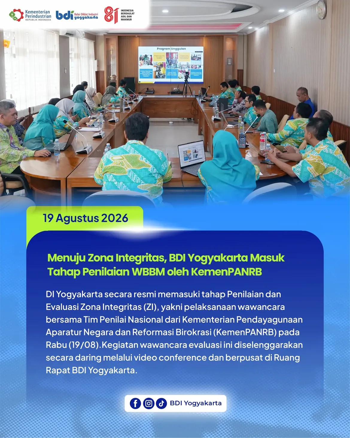 Menuju Zona Integritas, BDI Yogyakarta Masuk Tahap Penilaian WBBM oleh KemenPANRB