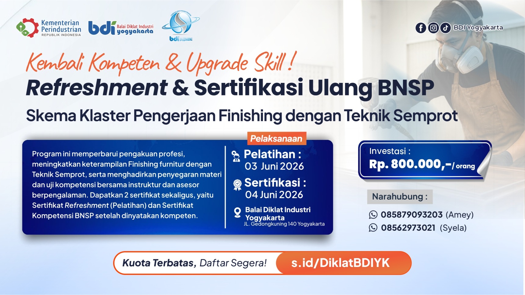 Refreshment & Seritifikasi Ulang BNSP Skema Klaster Pengerjaan Finishing dengan Teknik Semprot